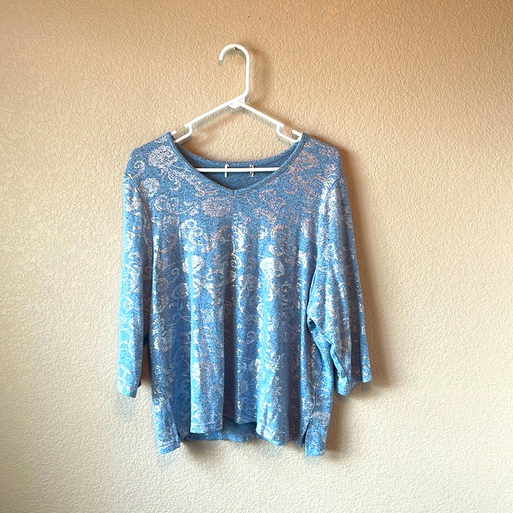Blue Floral Metallic Sweater